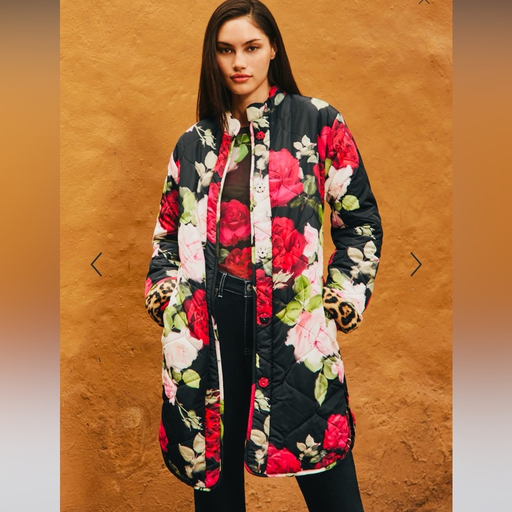 Johnny Was Vivi Leopard floral reversible puffer jacket